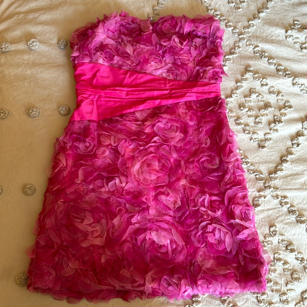 Hello Molly Fuchsia Strapless Rose-Textured Mini Dress